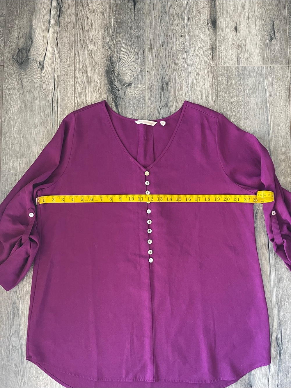 Soft Surroundings Deep Magenta V-Neck Button-Front Blouse - Picture 3 of 9